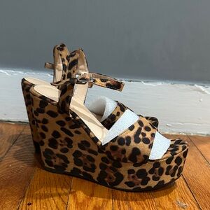 Leopard Print Platform Wedge Sandals - Women